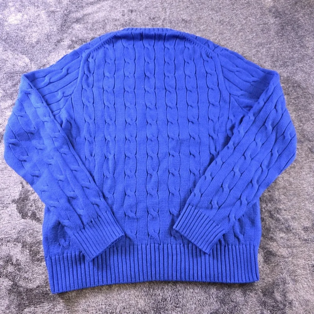 Polo Ralph Lauren Cable Knit Iconic USA Flag Sweater Mens L Blue Patriotic